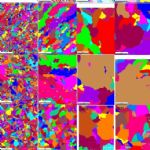 : Orientation image micrographs (OIM) and Individual grain images (IGI) of selected samples: Bottom, middle and top positions of corner and centre blocks from one of the reference non-seeded ingots (V