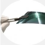 Large-area epitaxial foils are highly flexible, which complicates horizontal handling of these thin foils.